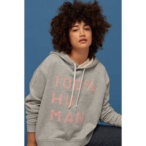 Everlane Hoodie 100% Human Typography Pullover Long Sleeve Gray Pink XS